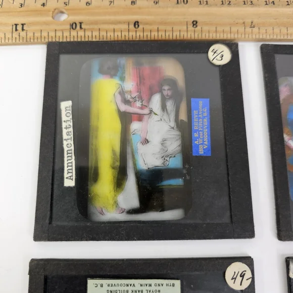 Antique Magic Lantern Slides Religious Biblical Set Reeve Vancouver Glass 8pcs - Picture 7 of 16